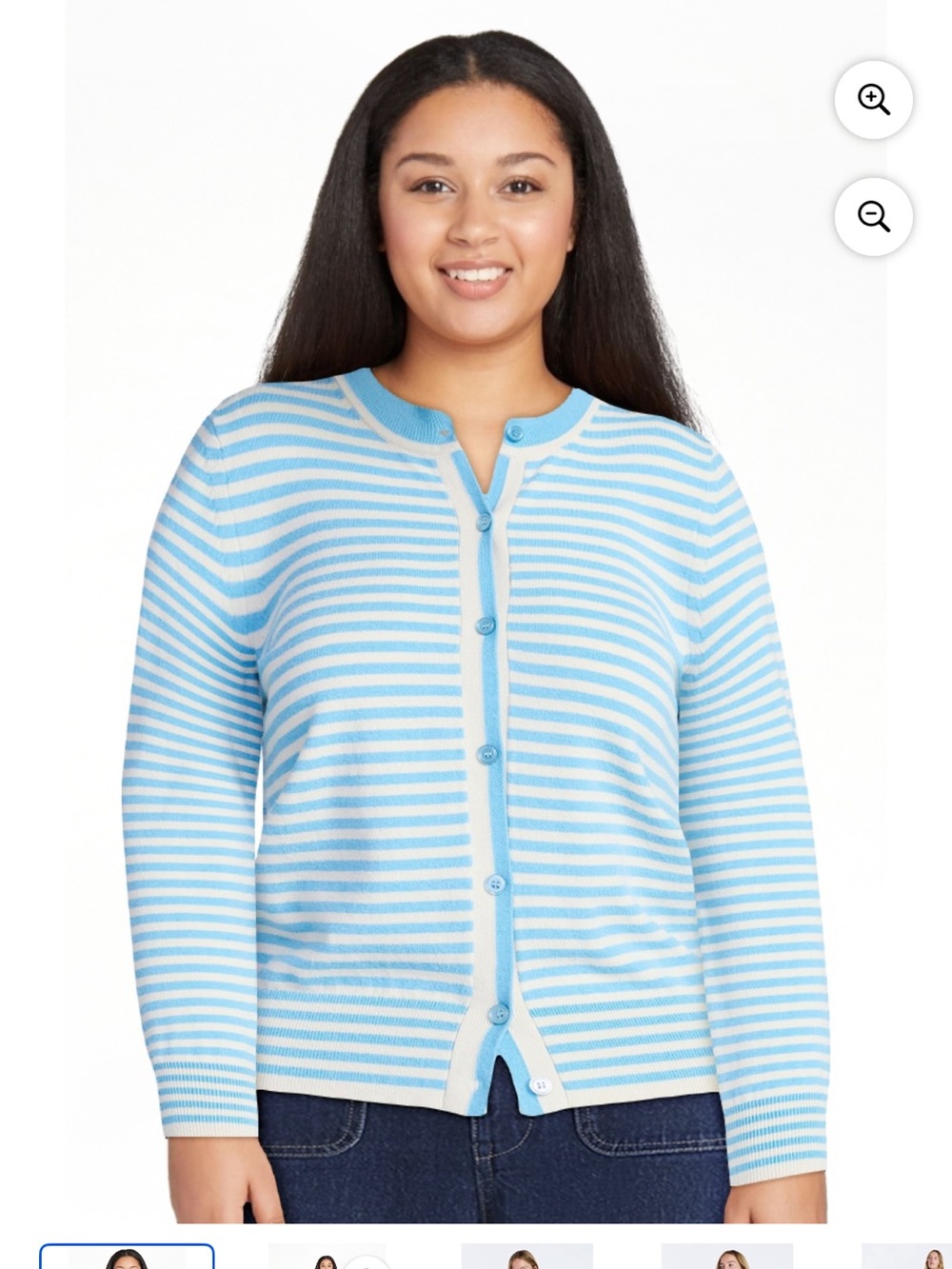 Striped Light Blue & White Button-Front Cardigan Sweater